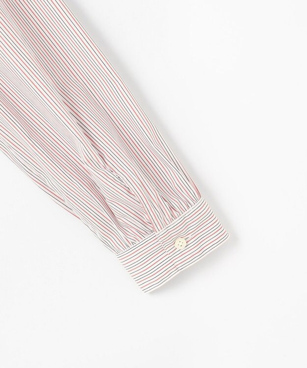 J.PRESS LADIES BEZ ドビーストライプ バンドカラー ブラウス ホワイト×ピンク×スレート系