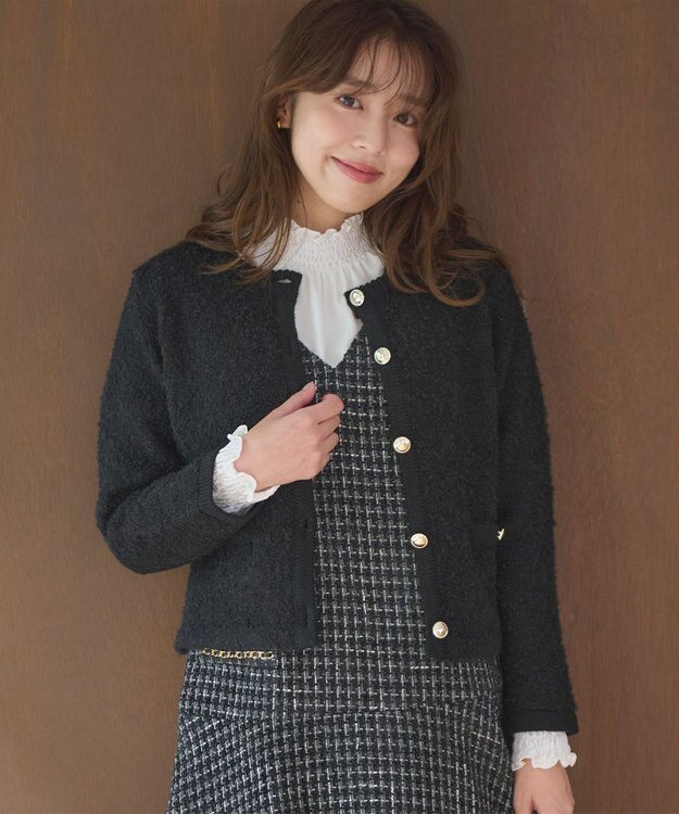 Feroux 【洗える】ブークレー ニットジャケット ブラック系