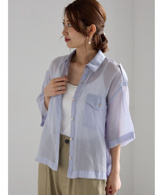 Te chichi シアー半袖Wポケットシャツ サックスブルー