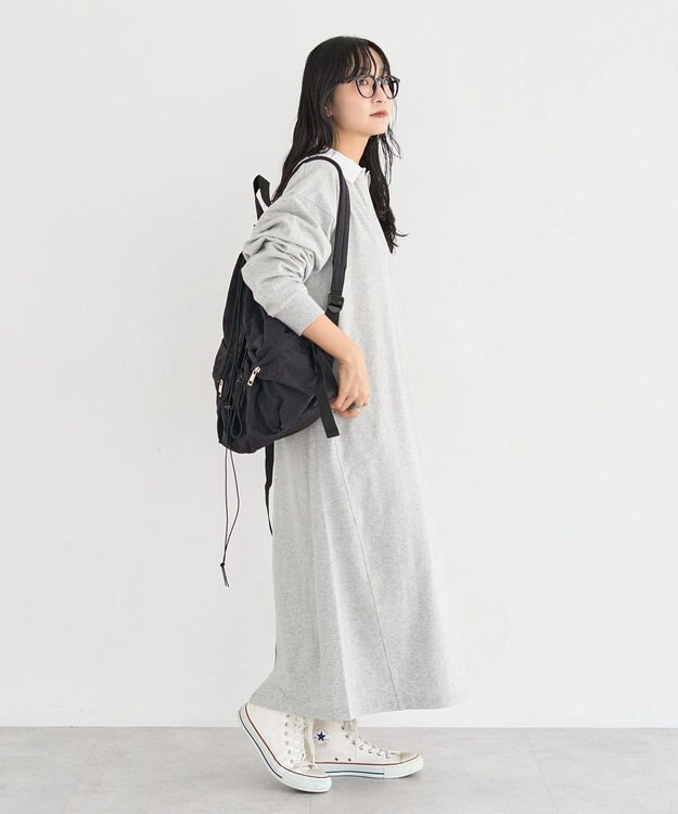 Green Parks ラガーシャツワンピース Gray Mixture