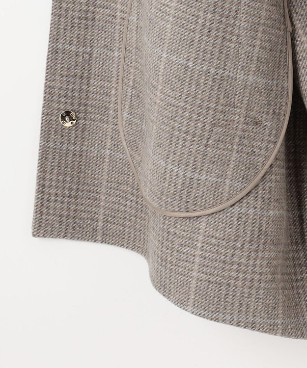 自由区 L 【17号サイズまで展開・カタログ掲載】ウールリバーチェック柄ノーカラー コート モカチェック