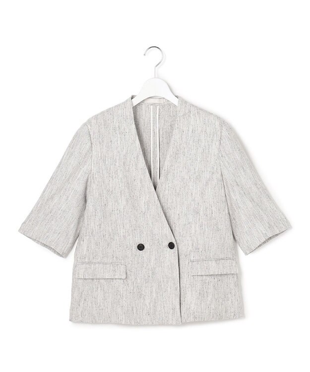 ICB L ストレッチMIXツイード 半袖ジャケット グレーミックス