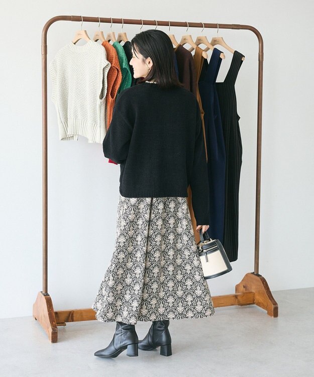 CRAFT STANDARD BOUTIQUE キナリノコラボ/洗える配色モールニットカーディガン/24AW Black