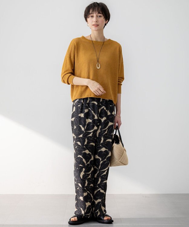 23区 【洗える】Ratti フラワーアートプリント ワイド パンツ ブラック×ベージュ