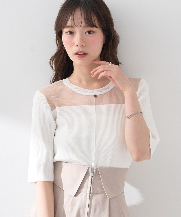 earth music&ecology シアーヨークニットプルオーバー Ivory