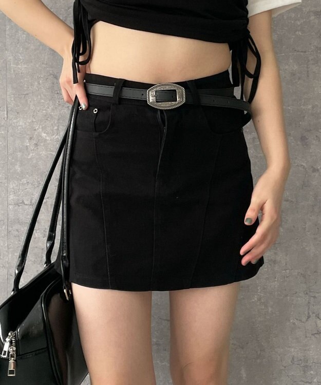 WEGO ベルトデニムスカート ブラック