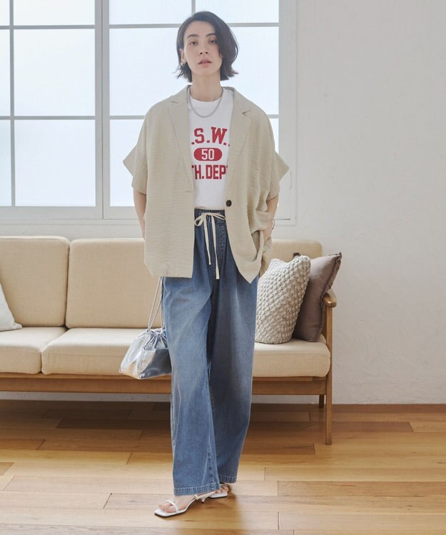 WEGO 【ANGIE VINTAGE】接触冷感半袖ジャケット ホワイトアイボリー