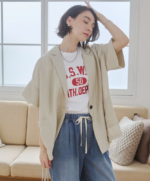 WEGO 【ANGIE VINTAGE】接触冷感半袖ジャケット ホワイトアイボリー