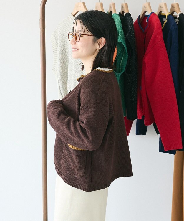 CRAFT STANDARD BOUTIQUE キナリノコラボ/洗える配色モールニットカーディガン/24AW Brown