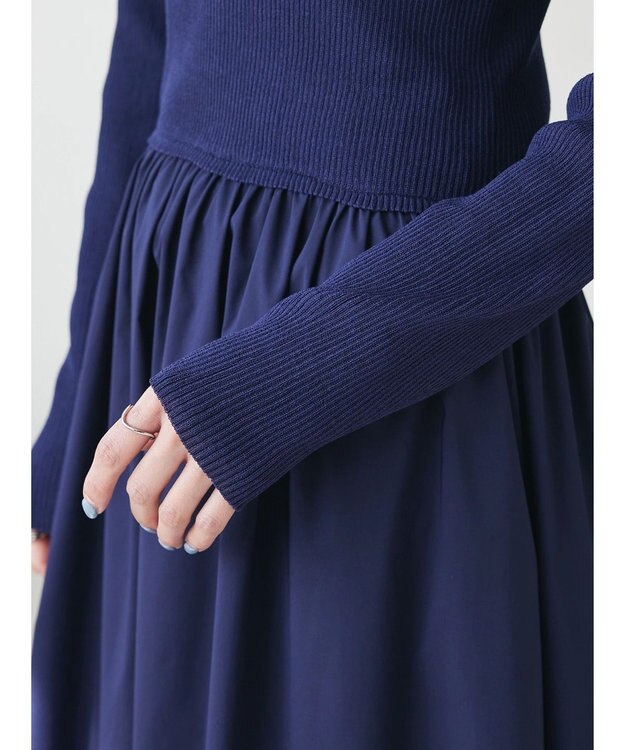 Green Parks AnriettMusee  リブニットドッキングワンピース Navy