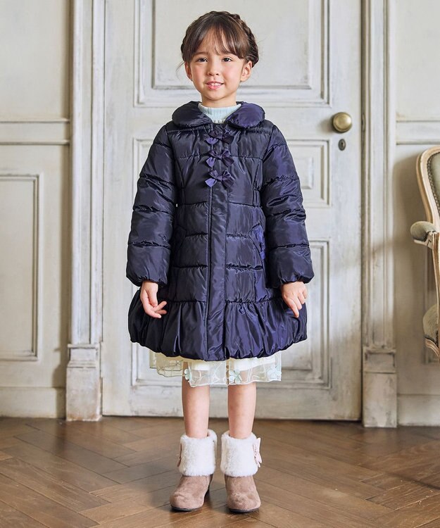 ANY KIDS 【フード取り外し/洗濯機可能】Aラインコート ネイビー