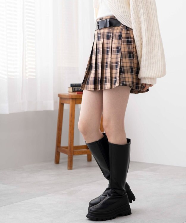 WEGO 【SCHOOL ITEM】バックル付プリーツスカパン ベージュチェック1