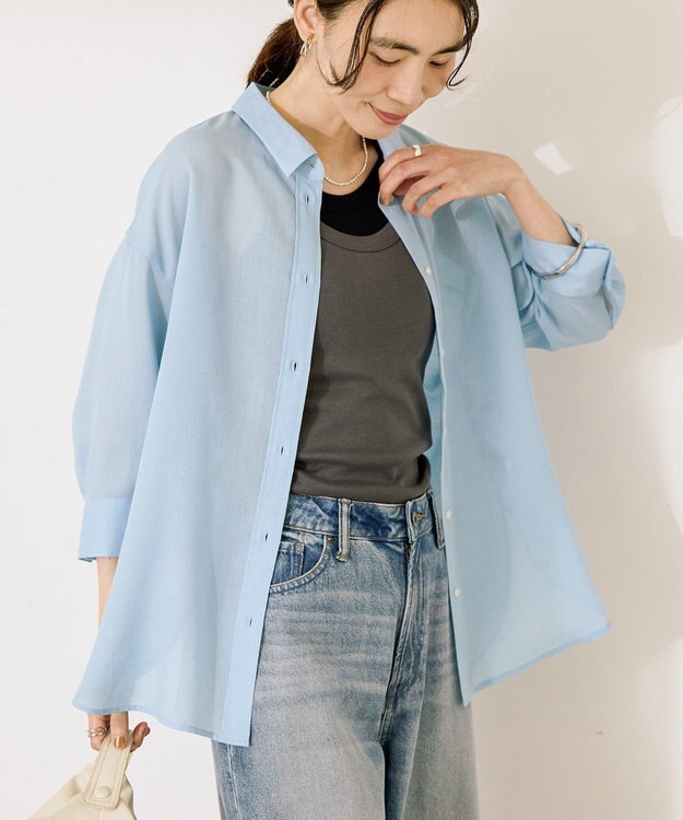 AMERICAN HOLIC シアーボイルレギュラー7分袖シャツ Light Blue