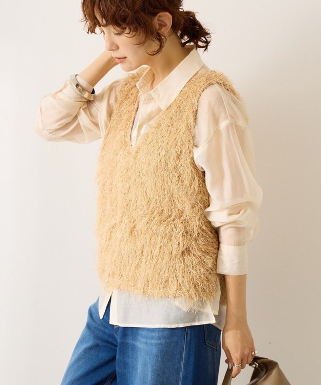 AMERICAN HOLIC 【前後2way】サイドスリットシャギーベスト Beige