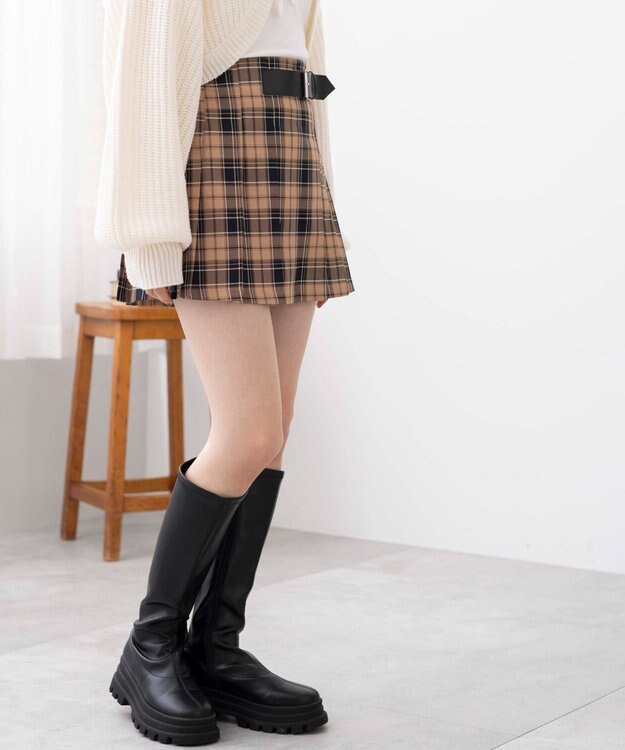 WEGO 【SCHOOL ITEM】バックル付プリーツスカパン ベージュチェック1