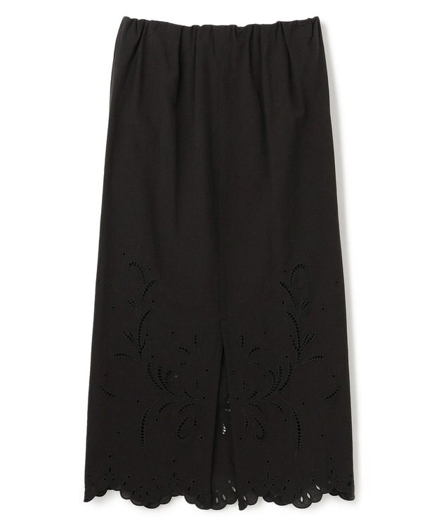BEIGE， 【洗える】GALLERIA / コットンエンブロイダリーIラインスカート Black