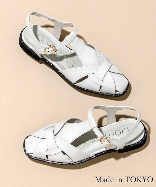 Dominic3 スタッズピース レザーケージサンダル アイボリー