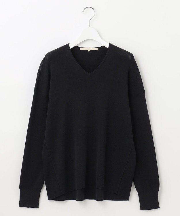 自由区 【XSサイズ～/洗える/セット着用可】ドライコットンハイゲージVネック ニット ネイビー系