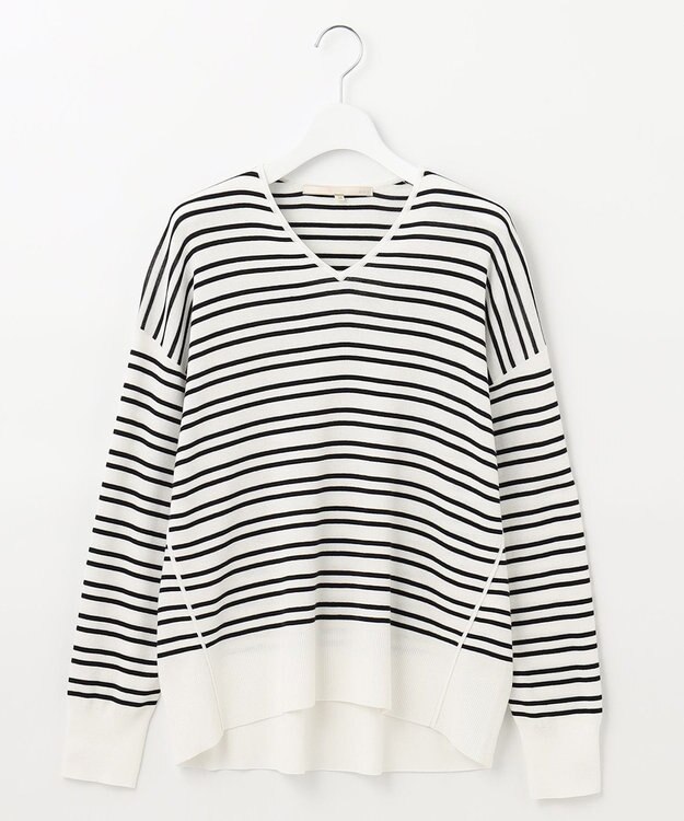 自由区 【XSサイズ～/洗える/セット着用可】ドライコットンハイゲージVネック ニット ホワイト系1