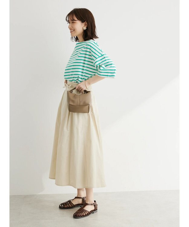 Green Parks ボーダーボートネック７分袖プルオーバー Green