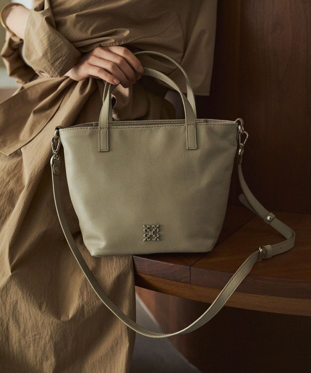 russet レザー2WAYミニトートバッグ(CE-1664) GrayBeige