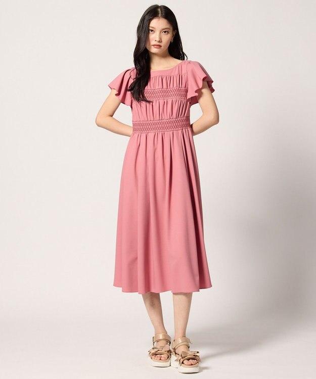 TOCCA 【洗える・接触冷感・UVカット・消臭】SMOCKING EMBROIDERY ドレス ピンク系