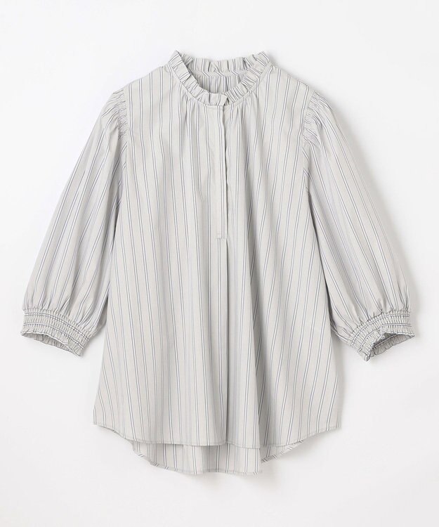 ANY L 【接触冷感/UVカット/抗菌防臭/速乾】エニイファンクション シャーリングブラウス ブルーストライプ