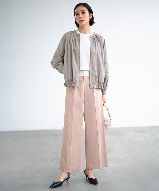 自由区 L 【洗える】エンブロイダリー ブルゾン カーキ系