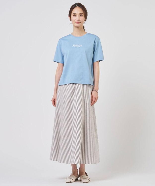 J.PRESS LADIES S 刺繍ロゴ Tシャツ サックスブルー系