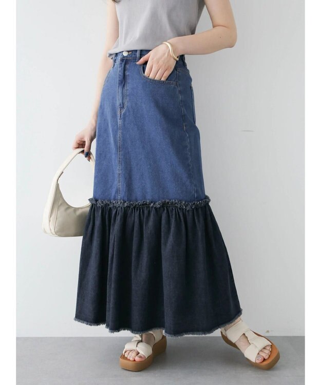 Green Parks ・Ｄｏｕｂｌｅ　Ｆｌａｇｓ　キリカエデニムスカート Dark Indigo