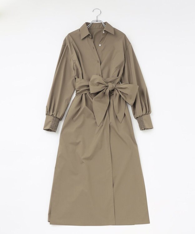 #Newans 【ANSWER for 産前産後ママ】リボン取り外し可能！シャツカラーワンピース カーキ系