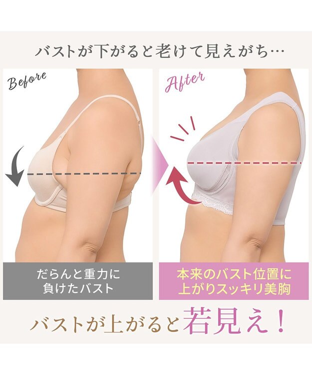 BRADELIS New York 【BRADELIS NewYork peace】細みえフロントファスナー綿混ブラ25 ノンワイヤー 補正 ブラジャー 脇高でコンパクト 小さく見せる グレージュ