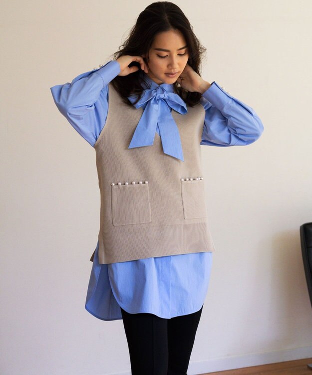 組曲 S 【洗える・ウエストゴム仕様】ハイパワーストレッチサイドスリット パンツ ブラック系