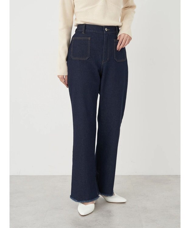 earth music&ecology フロントポケットフレアデニム Indigo