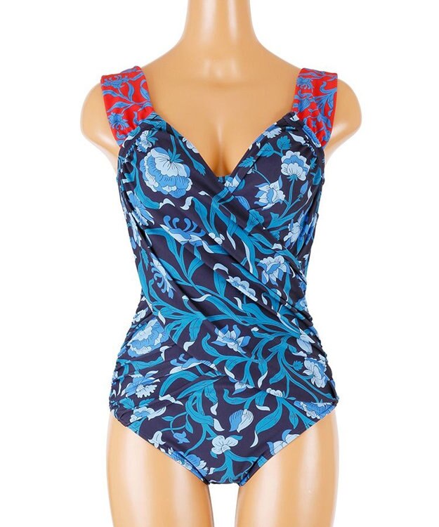 San-ai Resort（三愛水着楽園） 【SALE】【Reir　Premium】Columbia patch（Liberty Fabric)　 ワンピース水着 9号/11号 ネイビー