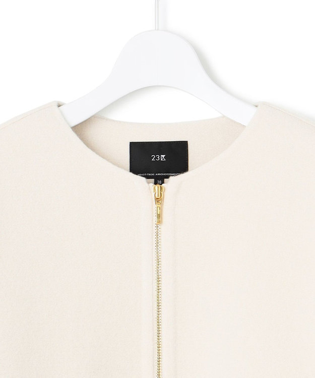 23区 L ウールライトリバー ノーカラー ショートコート ベージュ系