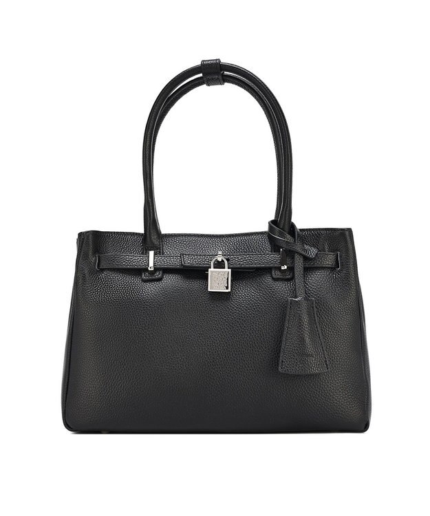 style code 【PADMA/パドマ】 キーチャーム付 本革ベルトデザインハンドバッグ ブラック