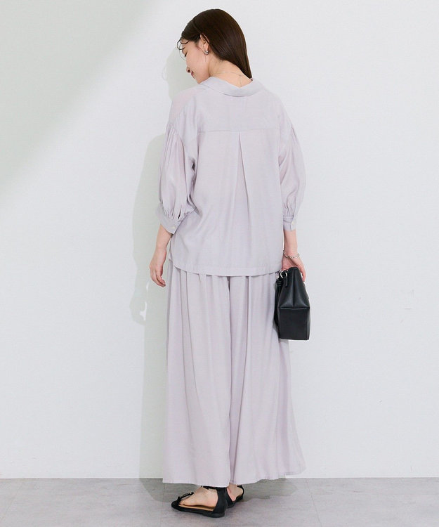 Green Parks 接触冷感シルキータッチローンオープンカラーシャツ Gray Beige