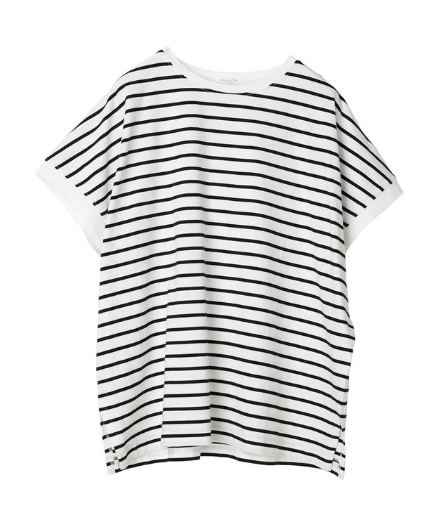 Green Parks インド綿 フレンチスリーブ前後差カットプルオーバー Border