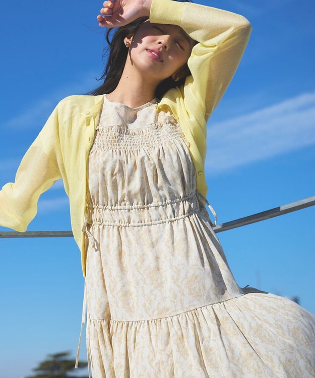 Feroux 【洗える】フラワープリントドロスト ワンピース ライトイエロー系3