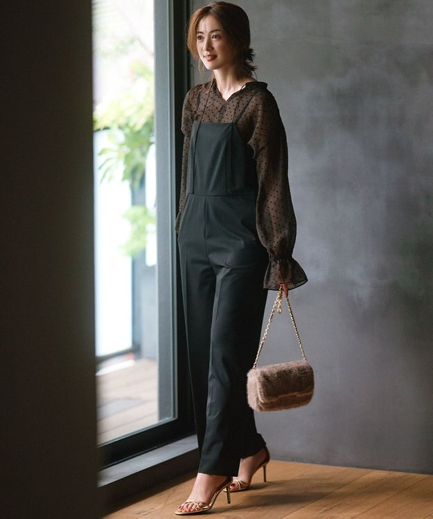 23区 S 【洗える】クレープドットフロッキー ブラウス ダークブラウン系