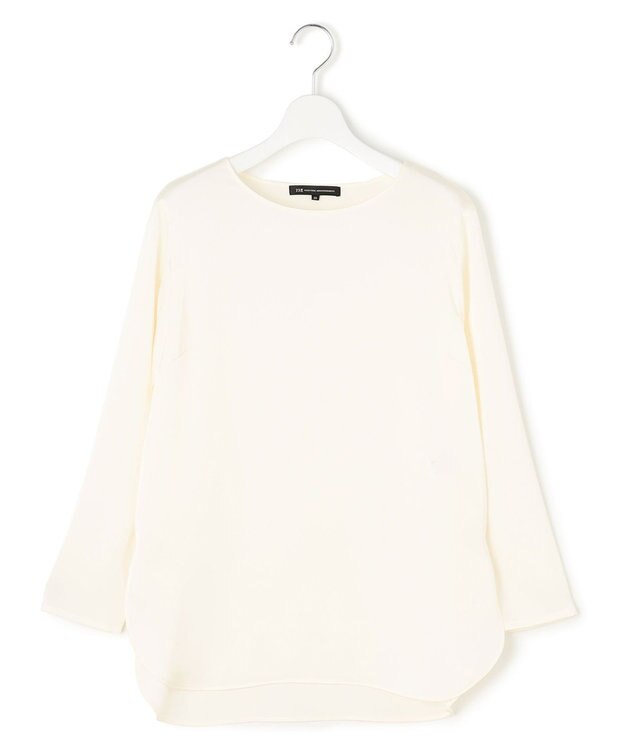 23区 L 【洗える】サテン ロングスリーブ Tシャツ アイボリー系