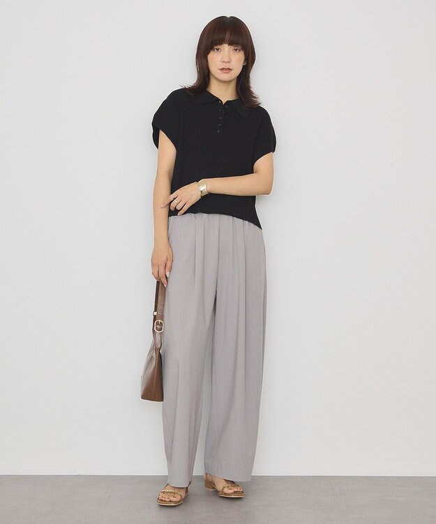 AMERICAN HOLIC フレンチスリーブリブニットポロ Black