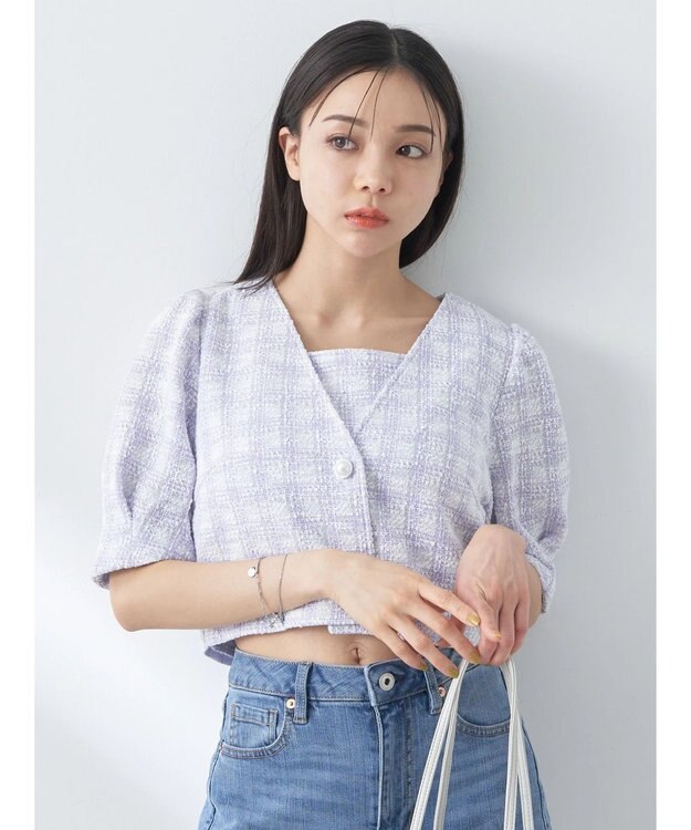 earth music&ecology ＳＥＴ２点　カットソーツィードアンサンブル Light Purple