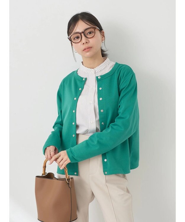 earth music&ecology パールスナップボタンカーディガン Green