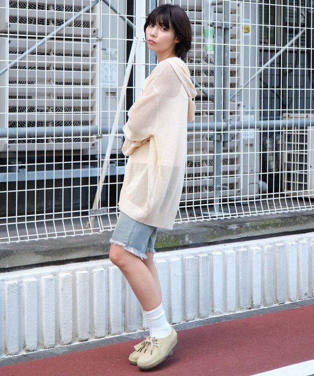 WEGO 【ユニセックス着用ITEM】メッシュニットZIPパーカー ホワイトアイボリー