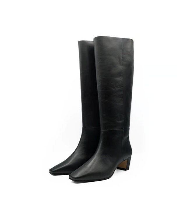 APOM イタリアンカーフ スクエアトゥワイドシャフトロングブーツ45 ブラック