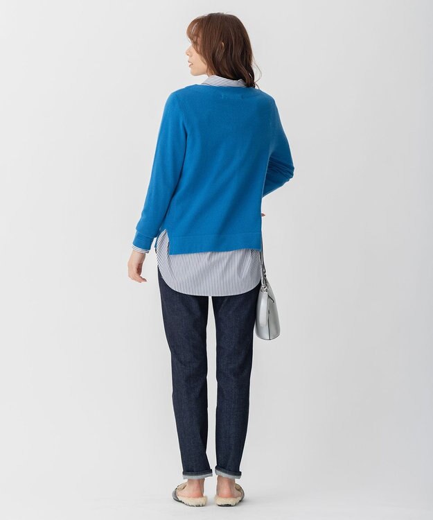 自由区 【洗える】ピュアカシミヤミルド ボートネック プルオーバー ブルー系