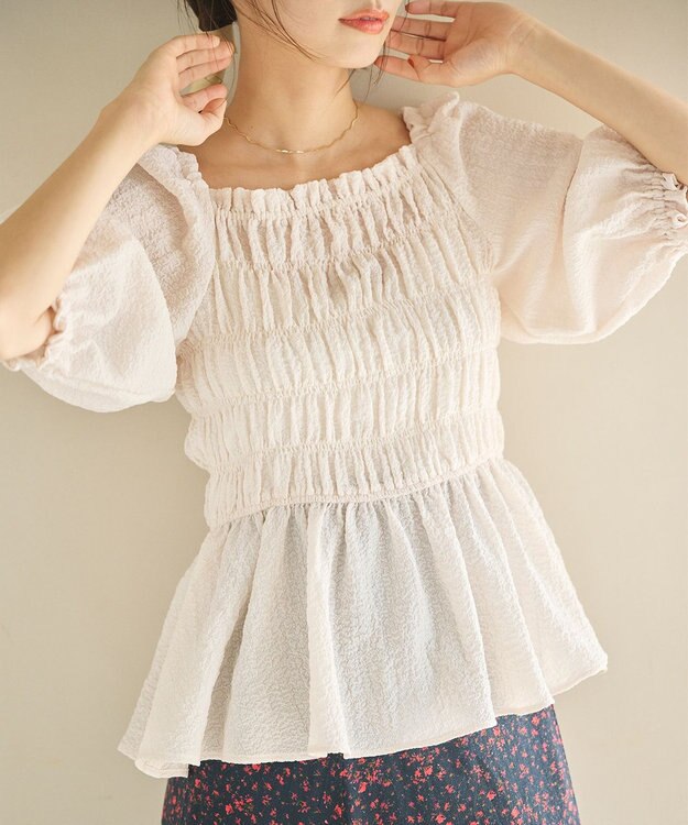 #Newans 2WAYシャーリングペプラムブラウス オフ