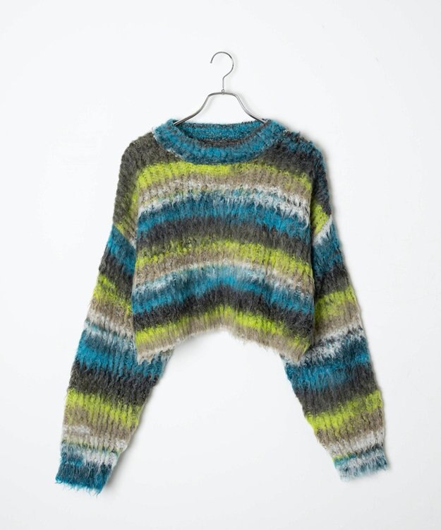 WEGO マルチボーダーブラッシュニットショートプルオーバー 柄3